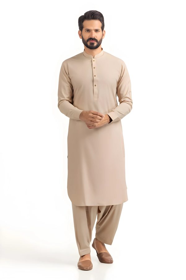 Gul Ahmed Men Collection Light Beige Ambassador Wash & Wear Unstitched Fabric - Askani Group