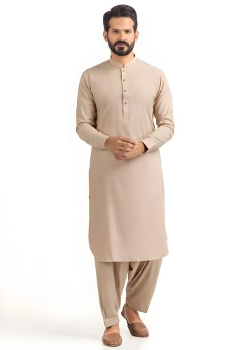 Gul Ahmed Men Collection Light Beige Ambassador Wash & Wear Unstitched Fabric - Askani Group