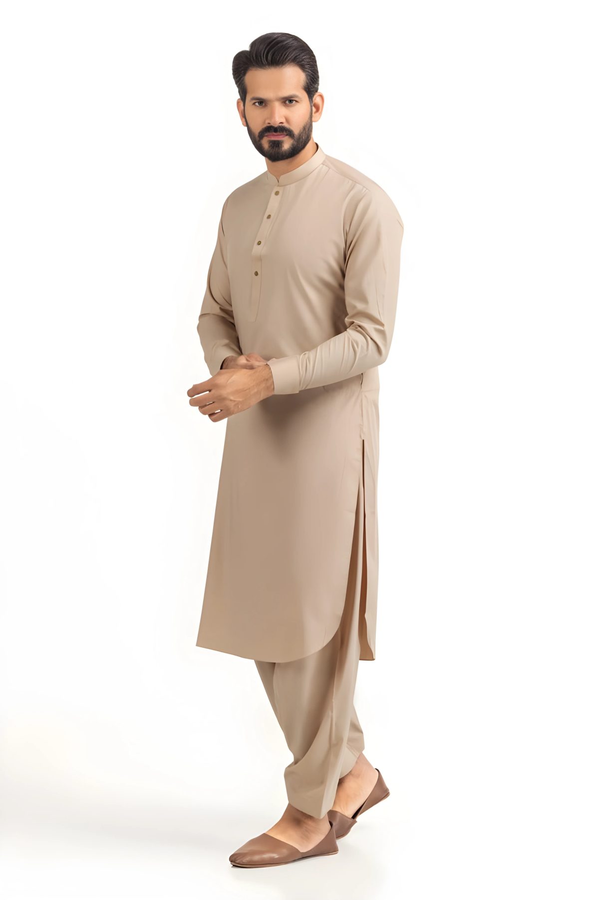 Gul Ahmed Men Collection Light Beige Ambassador Wash & Wear Unstitched Fabric - Askani Group