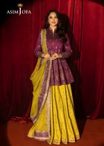 Asim Jofa Sale Luxury Embroidered Two Tone Cotton Silk Shirt with Embroidered Raw Silk Lehenga and Embroidered Net Dupatta - AJLFF-17 - Askani Group