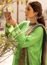 Gul Ahmed Embroidered 3-Piece Lacquer Printed Lawn Unstitched Suit with Khaddi Net Dupatta and organza on neckline CN-32017 - Askani Group