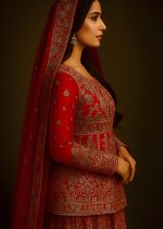 Askani Group Bridal Suit Heavily Embroidered Net Sharara Set with Short Shirt with Dupatta - Ready to Wear